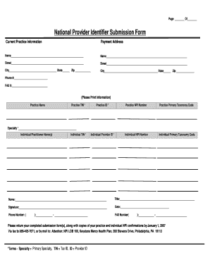 Printable National Provider Idenifier Submission Form MDwise Hoosieralliance