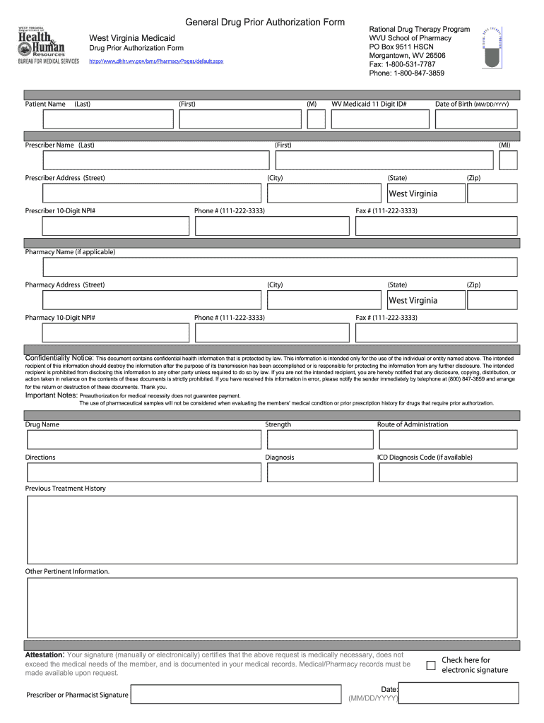Wv Prior Authorization  Form