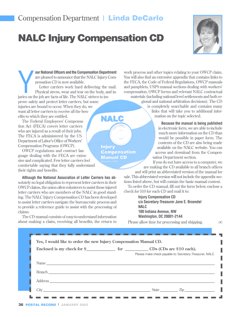 Compensation Department Columns January December Nalc  Form