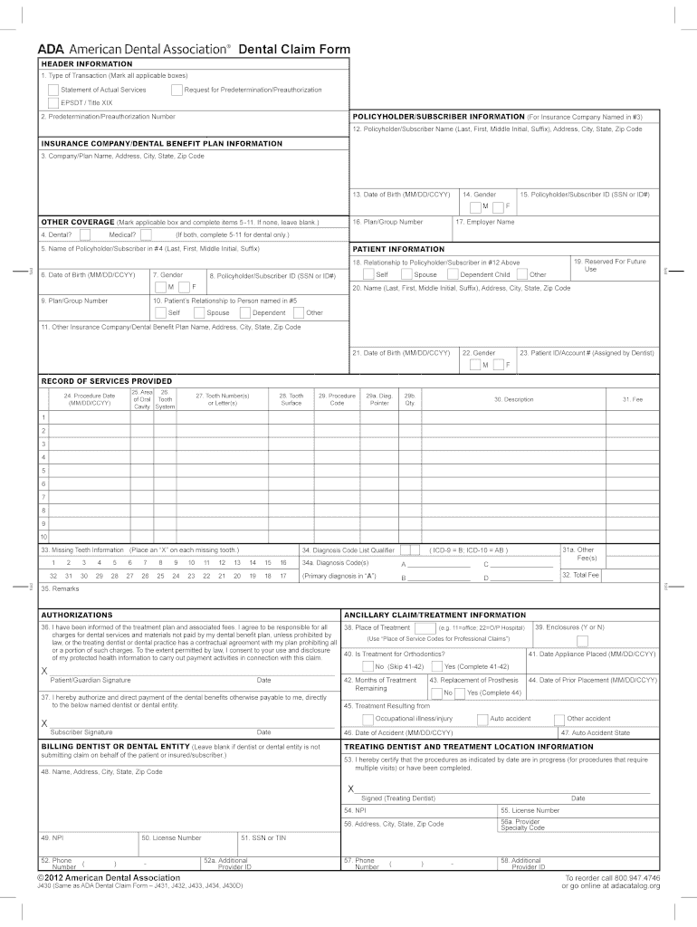 Free Fillable Ada Dental Claim Form Printable Forms Free Online