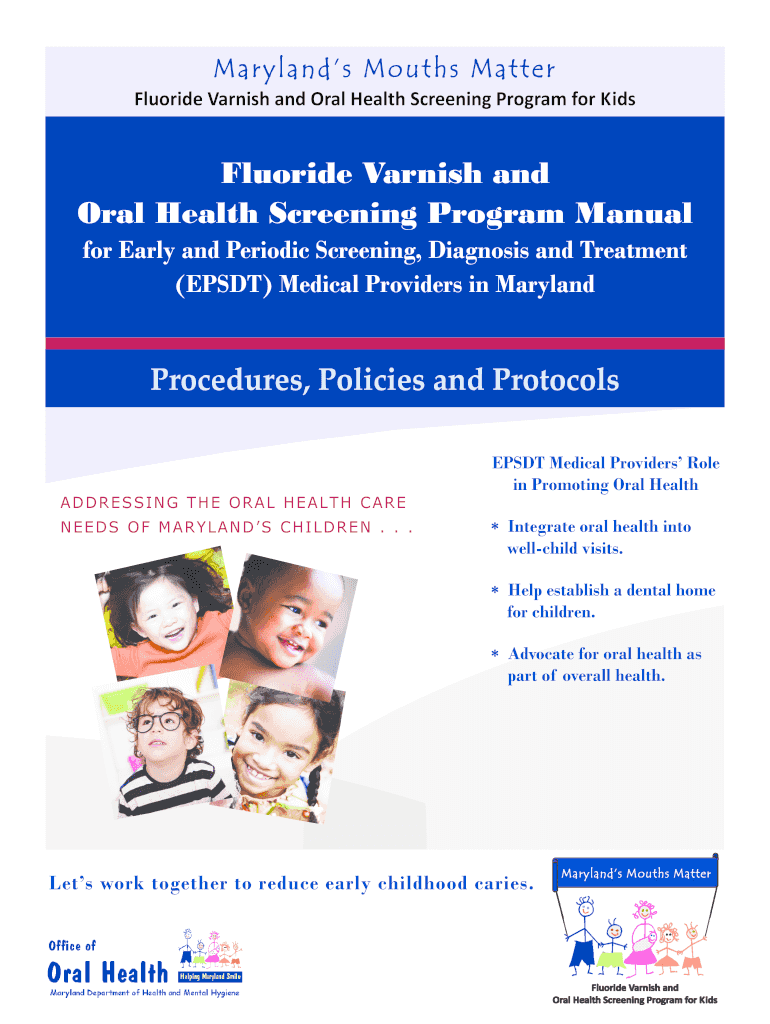Fluoride Varnish and Oral Health Screening Program Manual FHA Fha Dhmh Maryland  Form