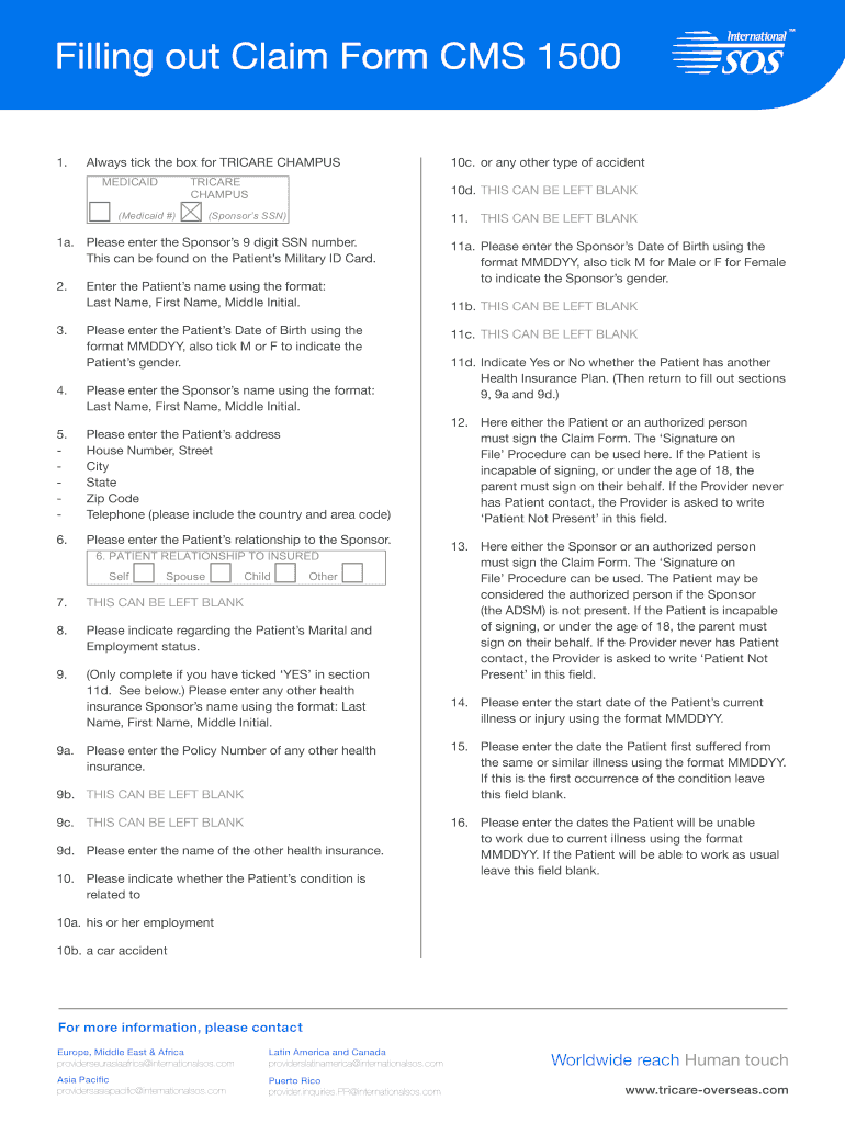 Tricare Cms 1500 Instructions  Form