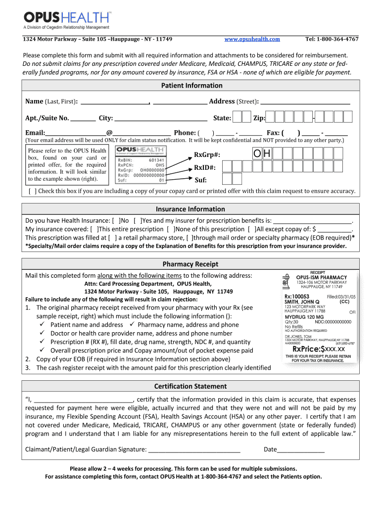 Opus Health Copay Assistance Form Fill Out And Sign Printable PDF 
