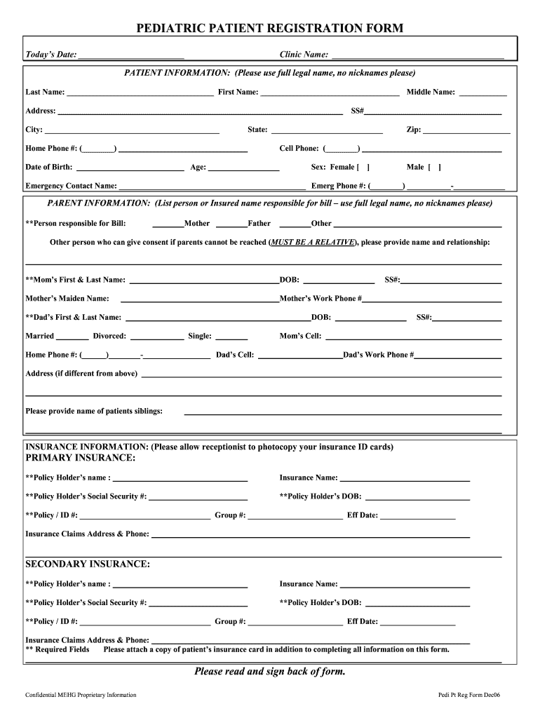 Pediatric Patient Registration Form Template