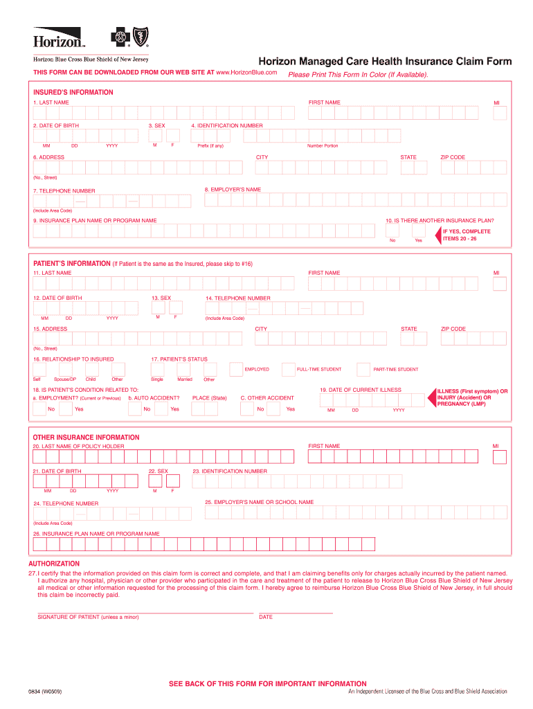 Get and Sign Horizon Claim Form 2009-2022