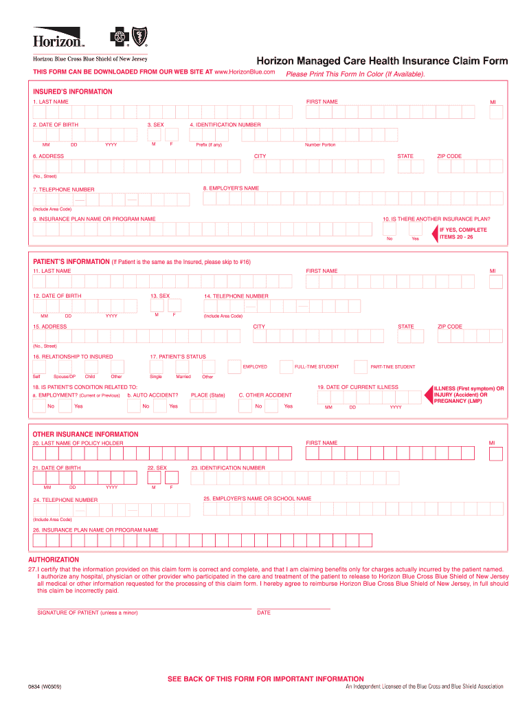  Horizon Claim Form 2009-2024