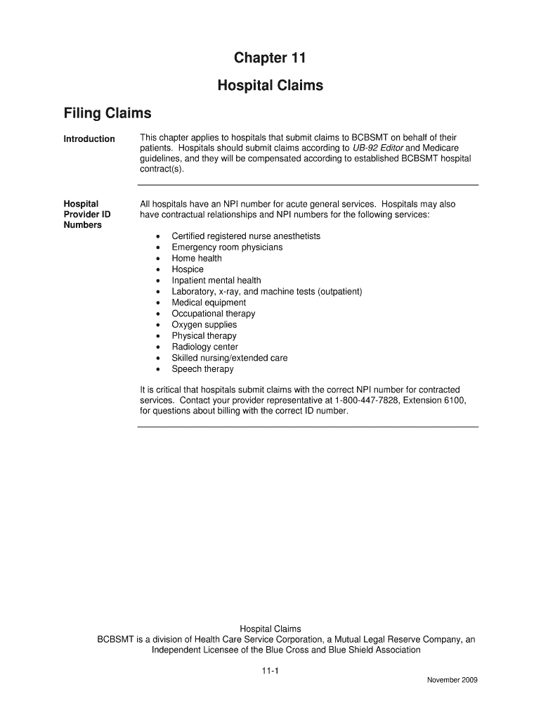 Chapter 11 Hospital Claims Filing Claims  Form