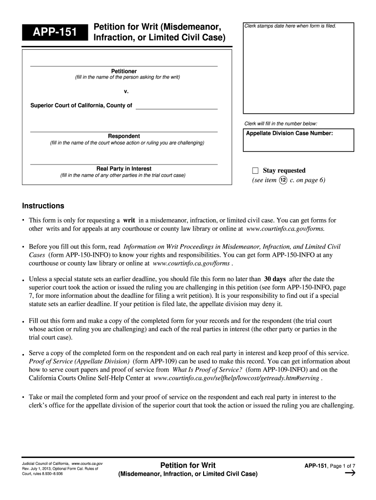  App 151 Writ  Form 2013