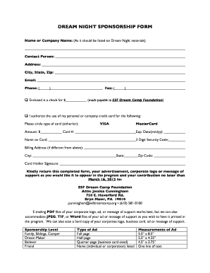 Sponsorship Levels and Form