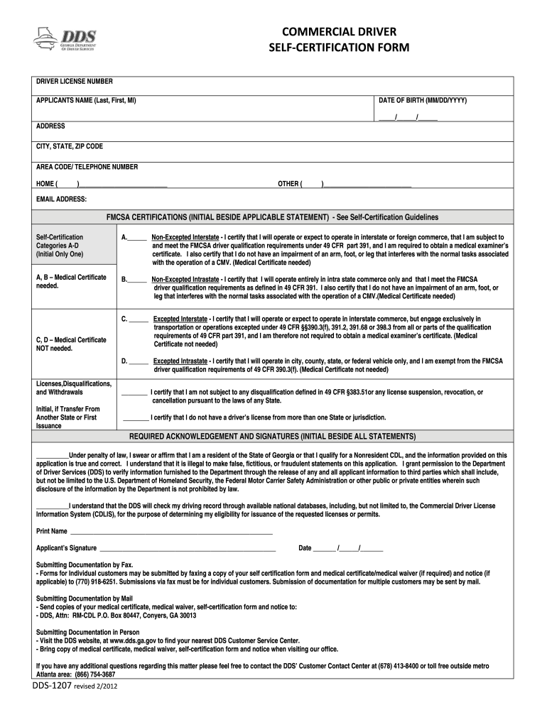  Self Certification Form Ga 2012