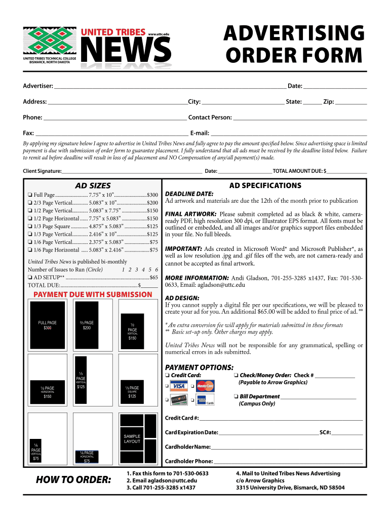 ADVERTISING ORDER FORM Uttc