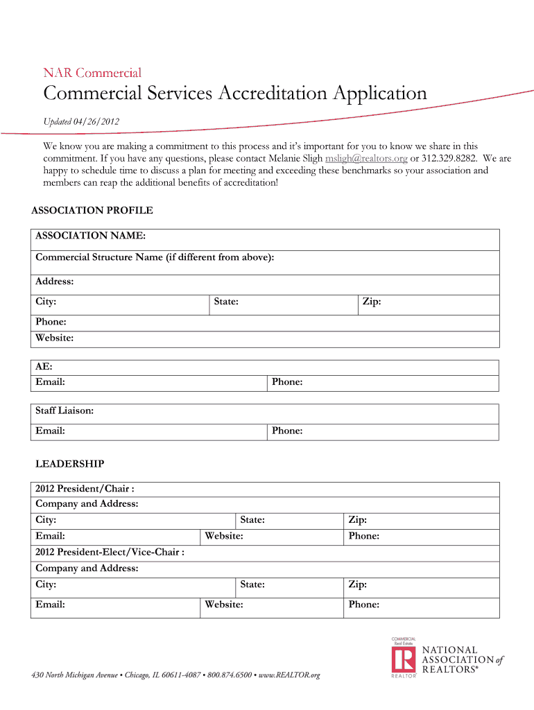 Commercial Services Accreditation Application Realtor  Form