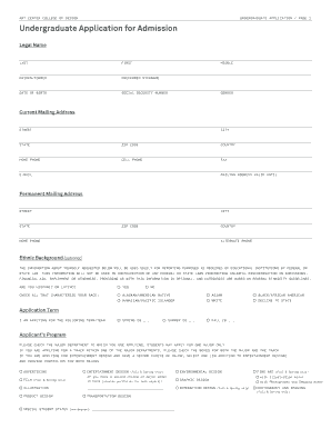 Undergraduate Application for Admission  Form