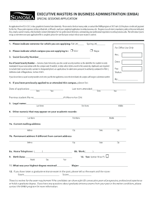 EMBA Sonoma State University Sonoma Form