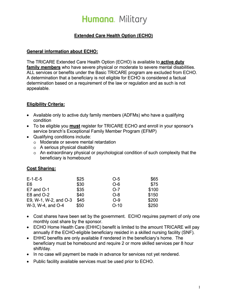 Tricare Echo Application Form