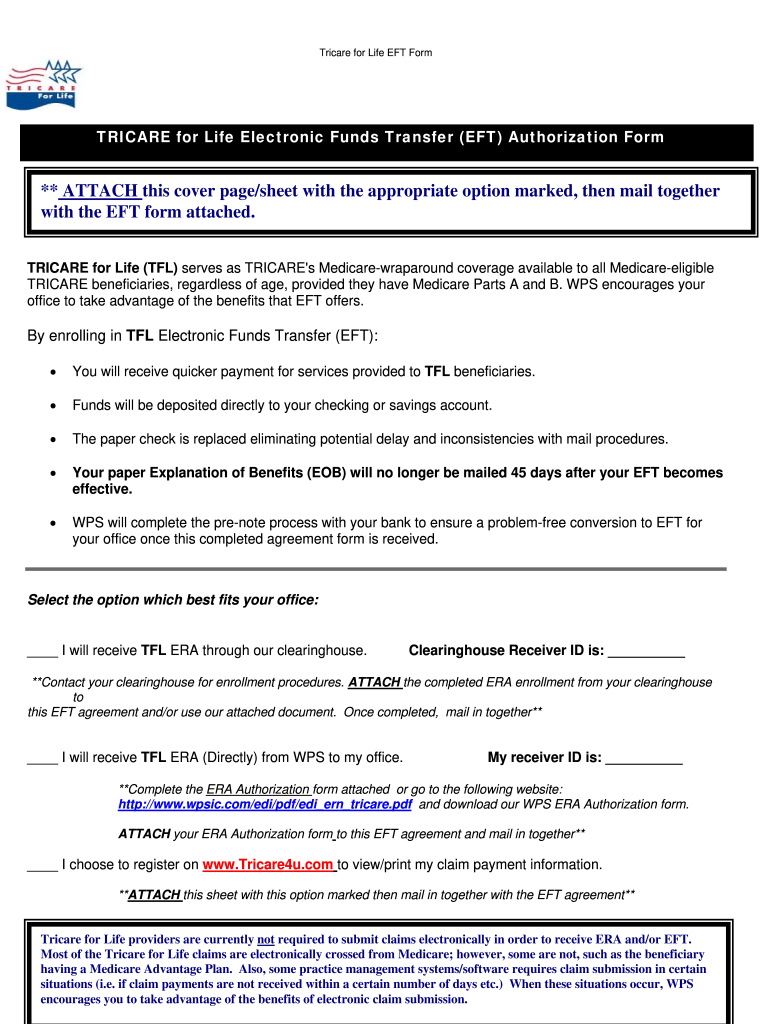 Tricare for Life Eft Enrollment Online  Form