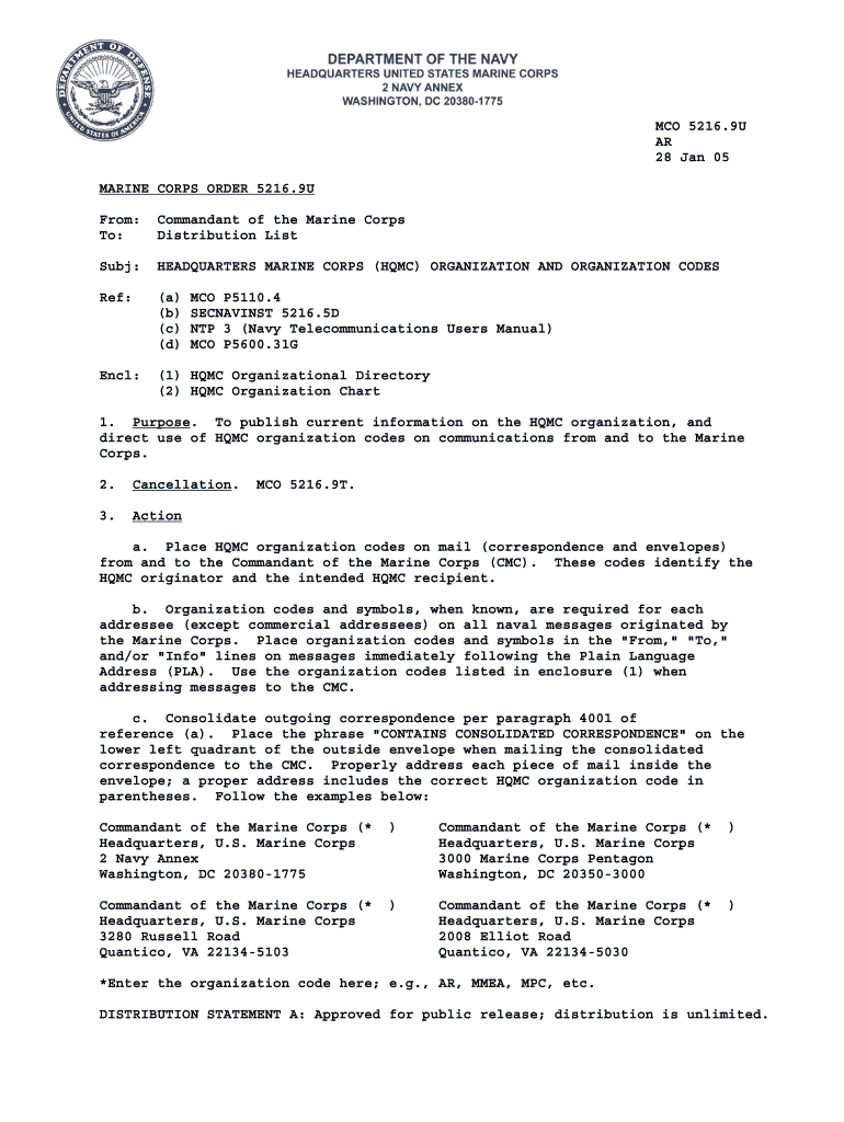 HEADQUARTERS MARINE CORPS HQMC ORGANIZATION and ORGANIZATION CODES  Form