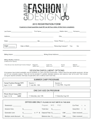 Registration Form Camp Fashion Design