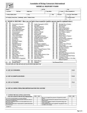 Association of Diving Contractors International Medical History Form