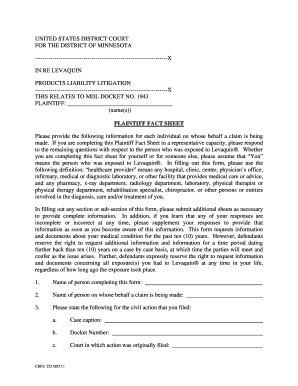 Plaintiff Fact Sheets  Form