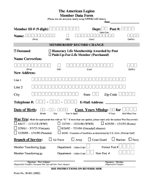 Kansas American Legion Member Data Form