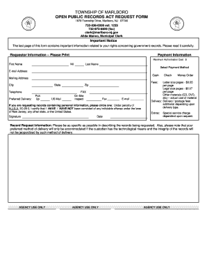 Nj Opra Request Township  Form