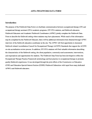  Aota Fieldwork Data Form 2012