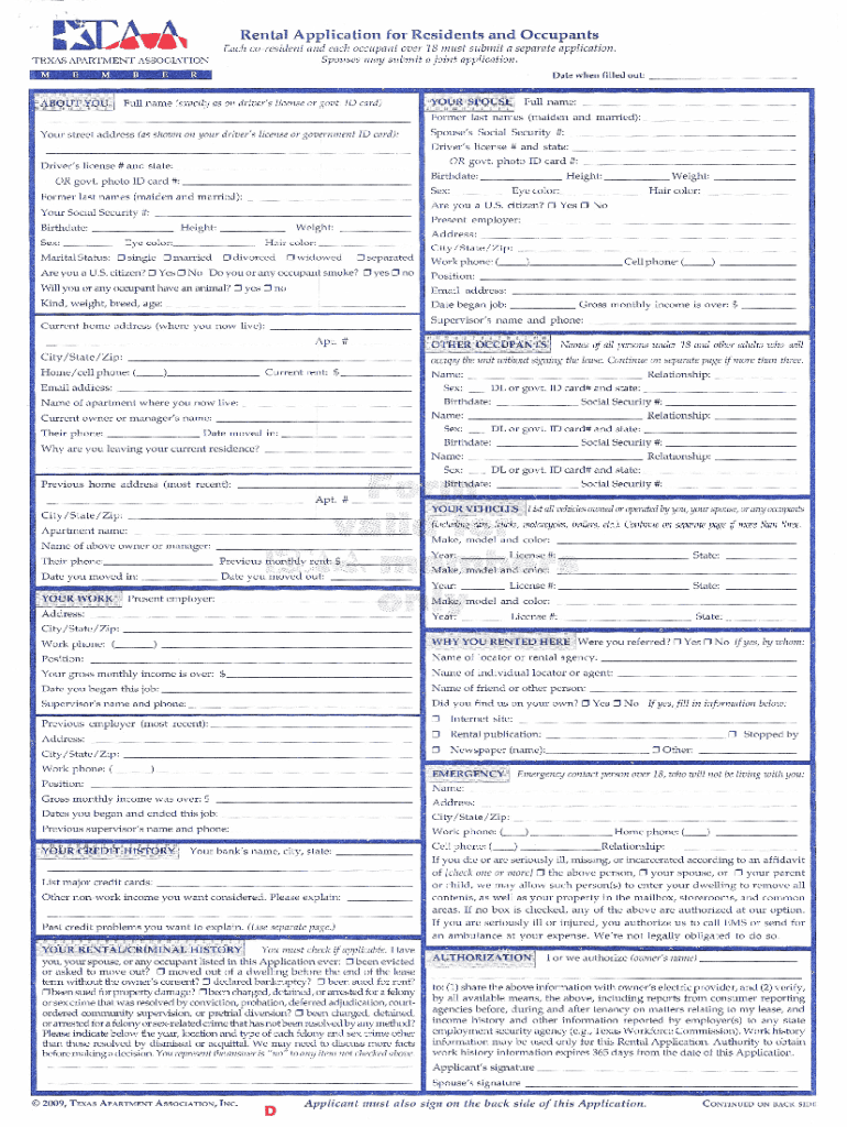 Taa Application Rental Form