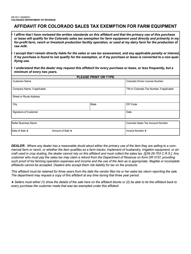  Colorado Dept of Revenue Dr0511  Form 2007