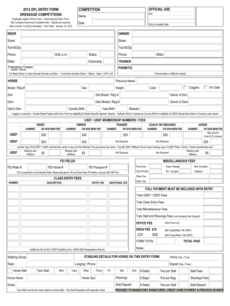  Opl Entry Form Fillable 2012