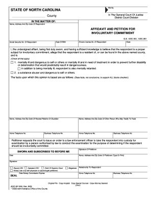 North Carolina Involuntary Commitment Forms