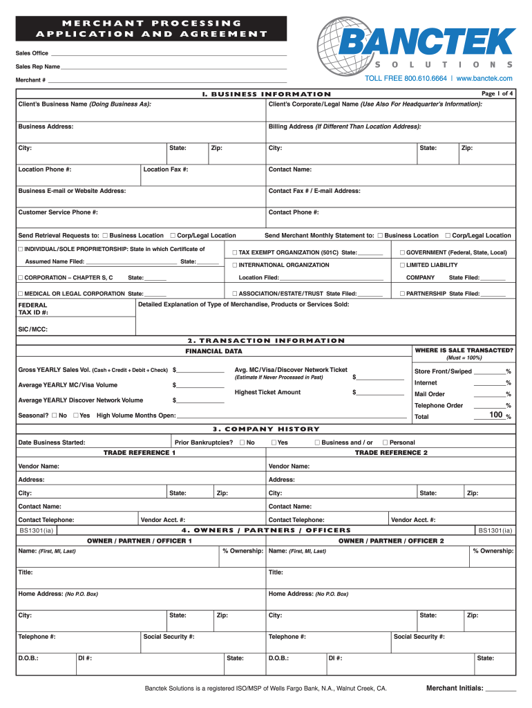 Merchant Processing Application Agreement  Form