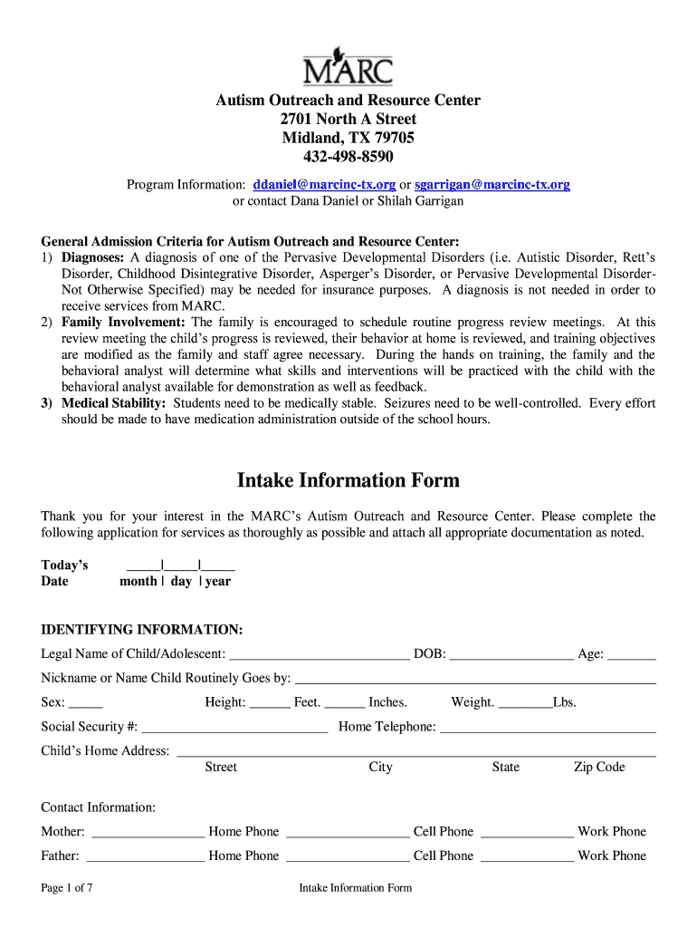 Intake Information Form  Marcinc Tx