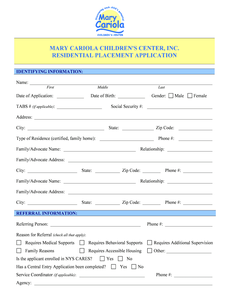 MARY CARIOLA CHILDREN&#39;S CENTER, INC RESIDENTIAL    Marycariola  Form