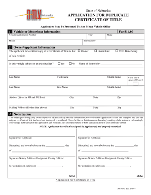  Nebraska Duplicate Title Application PDF 2014-2024