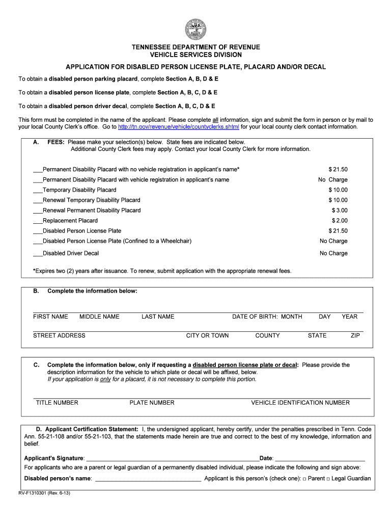 Application for Disabled Person License Plate and or  Form