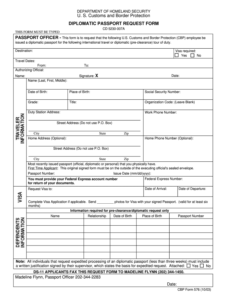  Cbp Form 576 2003-2024