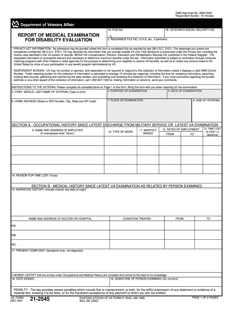 Get and Sign Va Form 21 2545 Fillable 2001-2022