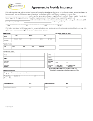 Agreement to Provide Insurance PDF  Form