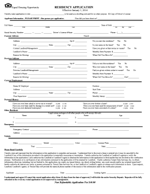 Equal Housing Opportunity Application for Residency Form