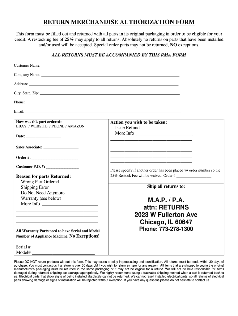 Get and Sign RMA FORM  Midwest Appliance Parts