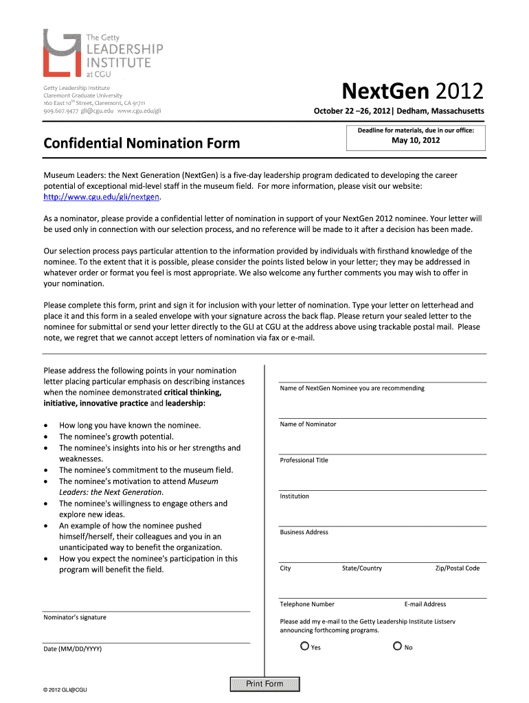 NextGen Confidential Nomination Form Cgu