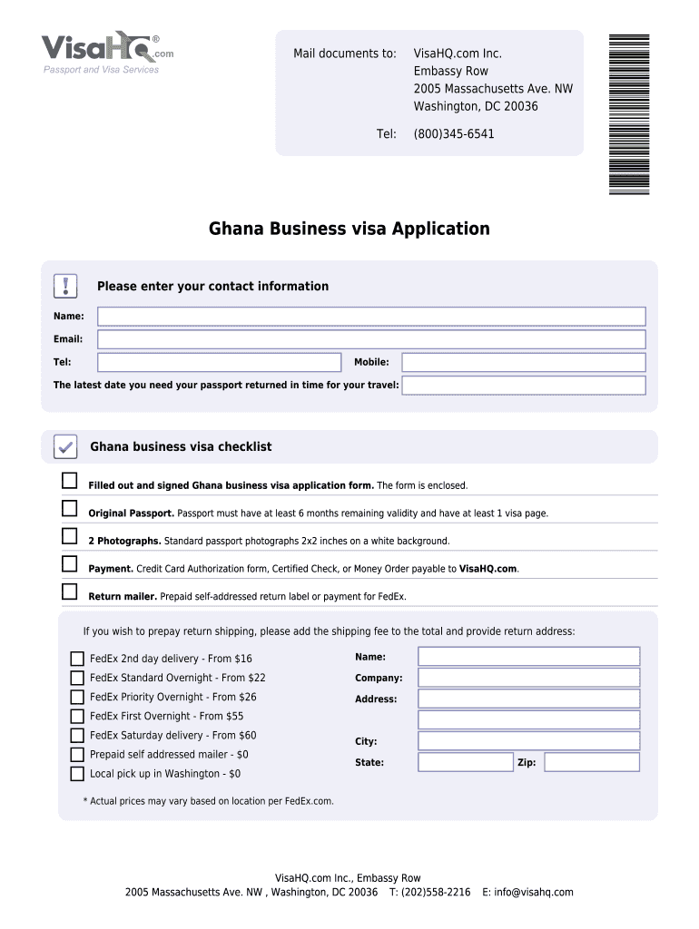 Ghana Business Visa Application  Ghana Visa  VisaHQ  Form