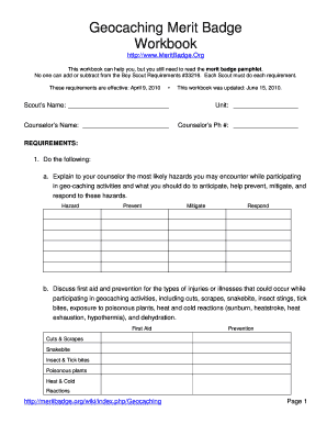 Geocaching Merit Badge Worksheet  Form