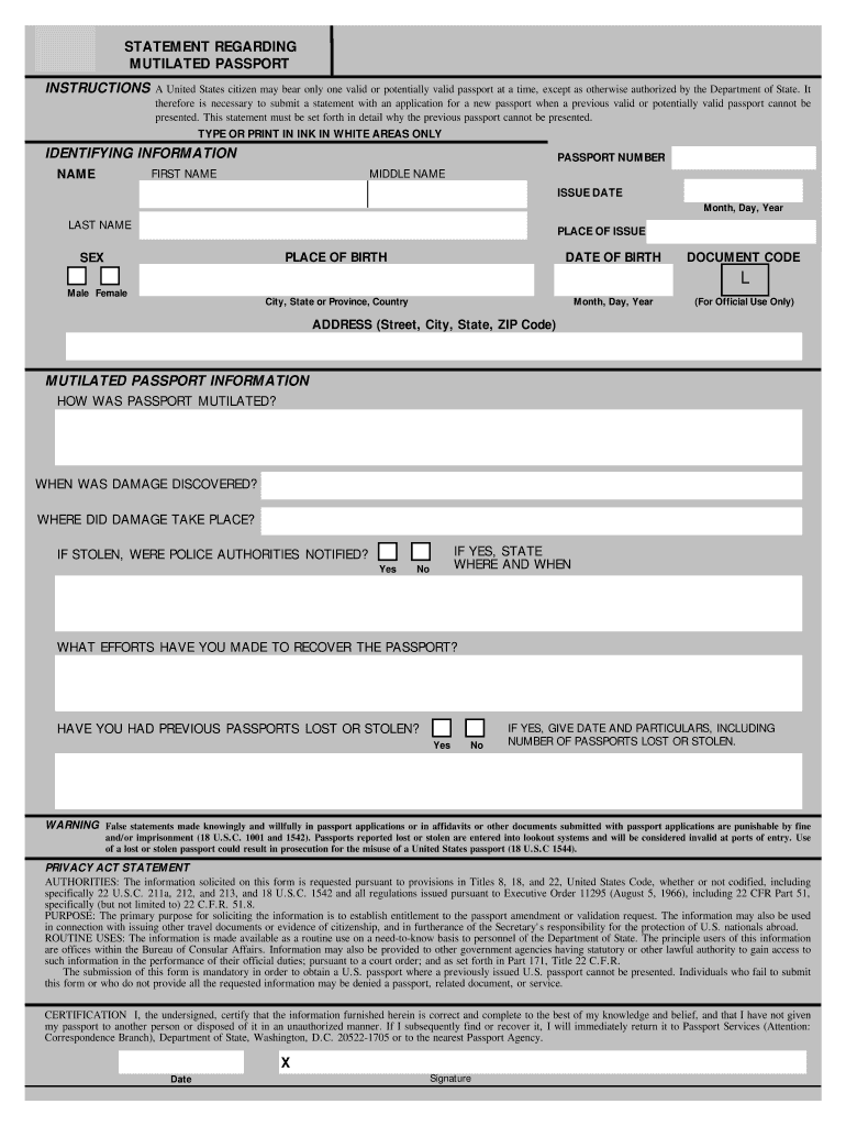 Passport Mutilated  Form