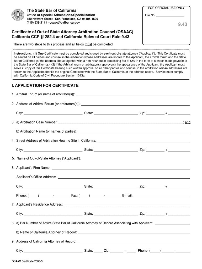  Osaac Certificate California Form 2008