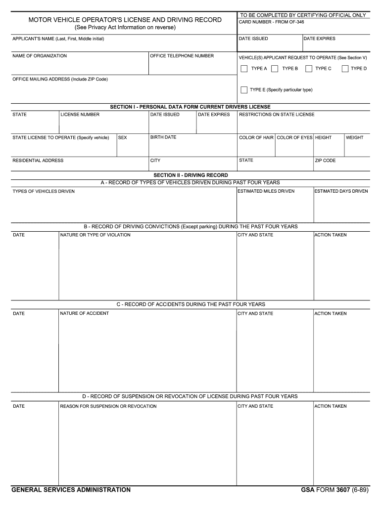  Gsa 3607 Form 1989-2024