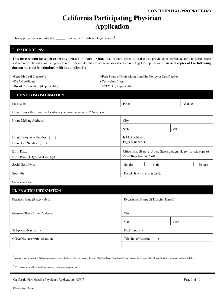  California Participating Practioner Application 1997-2024