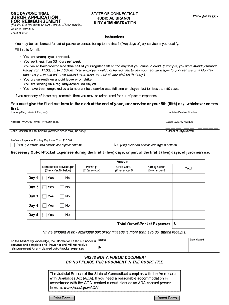 Connecticut Trial Juror  Form