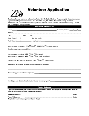 Erie Zoo Volunteer  Form